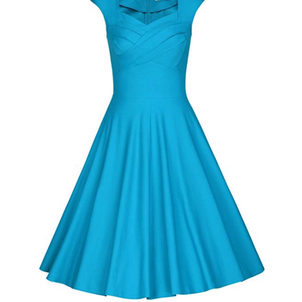 Dress Tells-Blue-NWT-Medium-Cap Sleeve Swing Dress